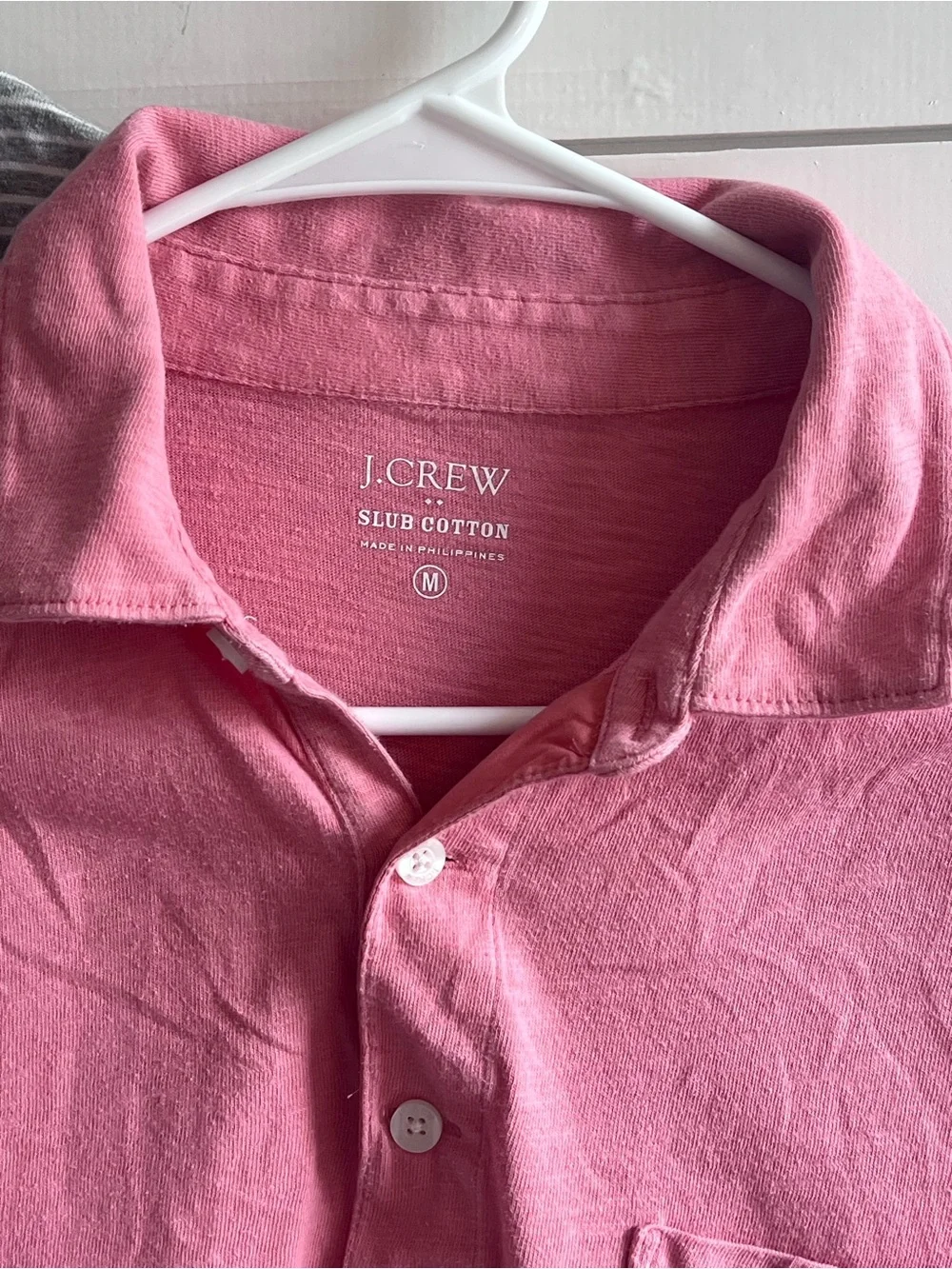 2 J. Crew Men’s Polos in Salmon and Black and White Stripe with Chest Pocket
